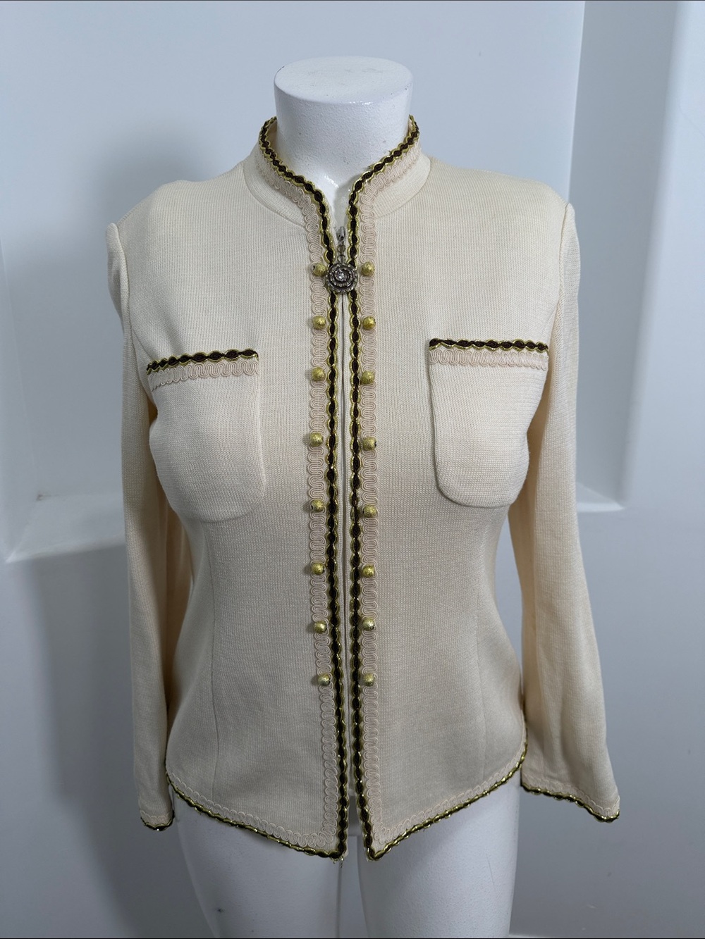 Donna Vinci Vintage Cream Knit Cardigan Jacket Embellished Buttons & Trim 10